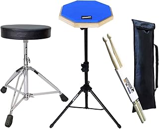 keepdrum DP-BL Practice - Almohadilla para batería (con trípode y funda, taburete y baquetas), color azul
