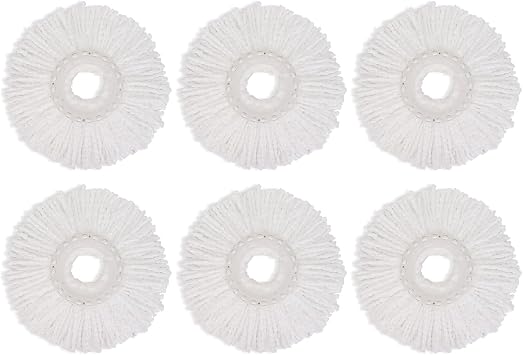 Spin Mop Replacement Heads, 6.3 Inch Microfiber Mop Refills Compatible with Hurricane, Mopnado, Simpli Magic and Other 360 Spin Mop Systems, Round Standard Universal Mop Pads White - 6 Pack
