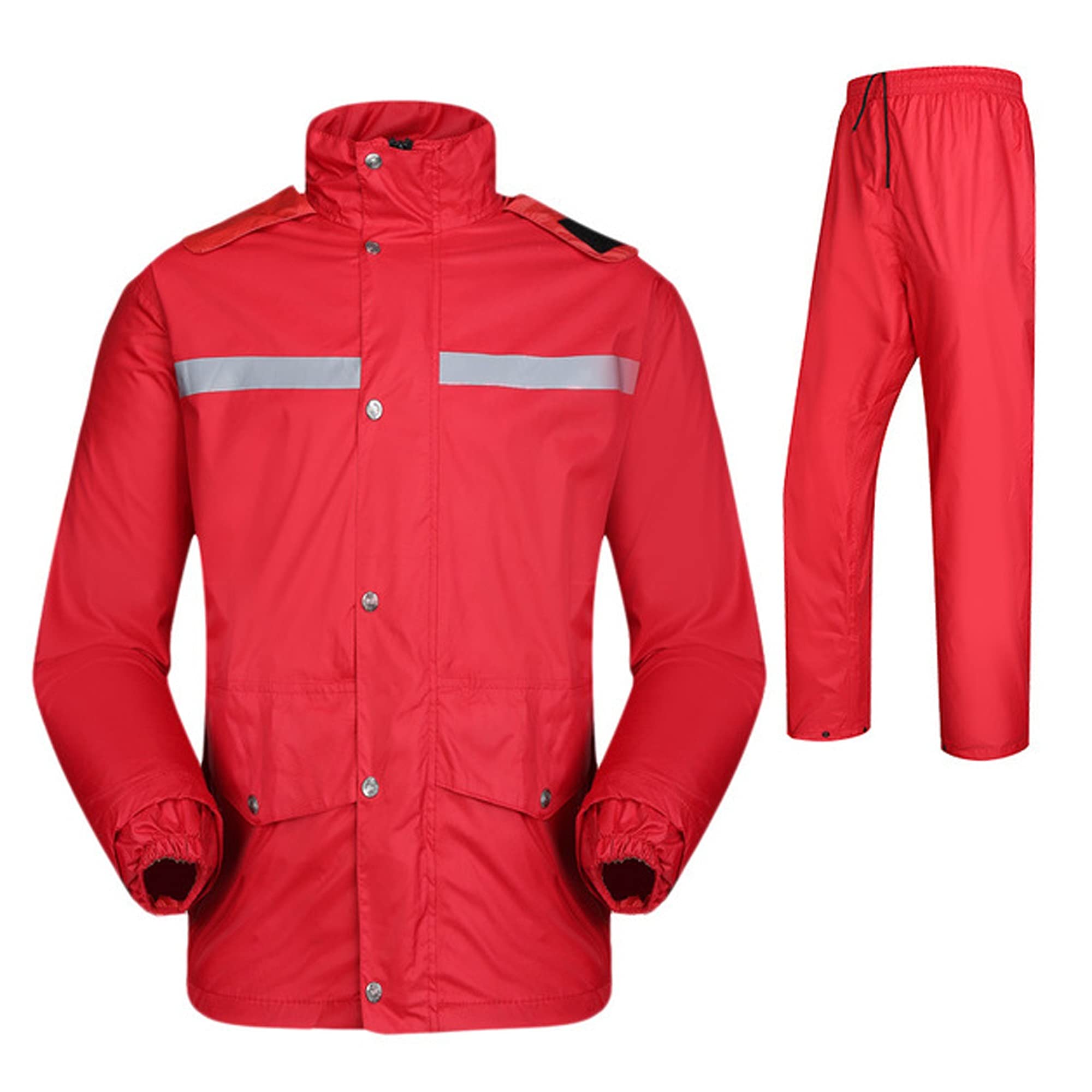 KFGISD, for Men Women, Long-Sleeved Rainwear with Hood, Bicycle Raincoat with Reflective Strip,Raincoats(Red,XL)