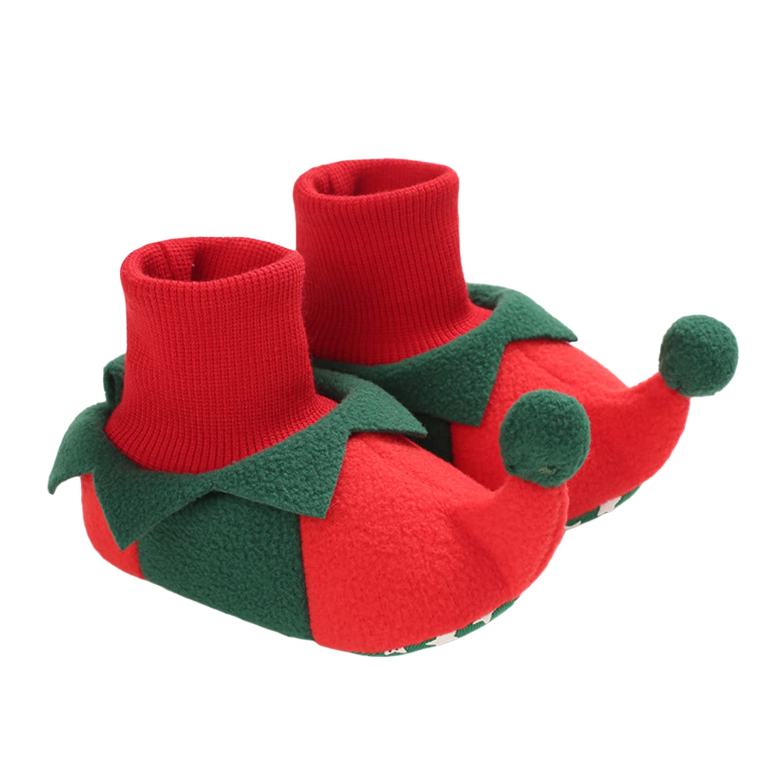Newborn Baby Boys Girls Christmas Santa Booties Slippers Anti-Slip Socks Prewalkes Cosplay First Walkers (Red, 6-9 Months)