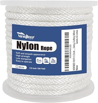 NEWSEED 100 Ft 1/2 Inch Nylon Rope Heavy Duty Utility Rope White