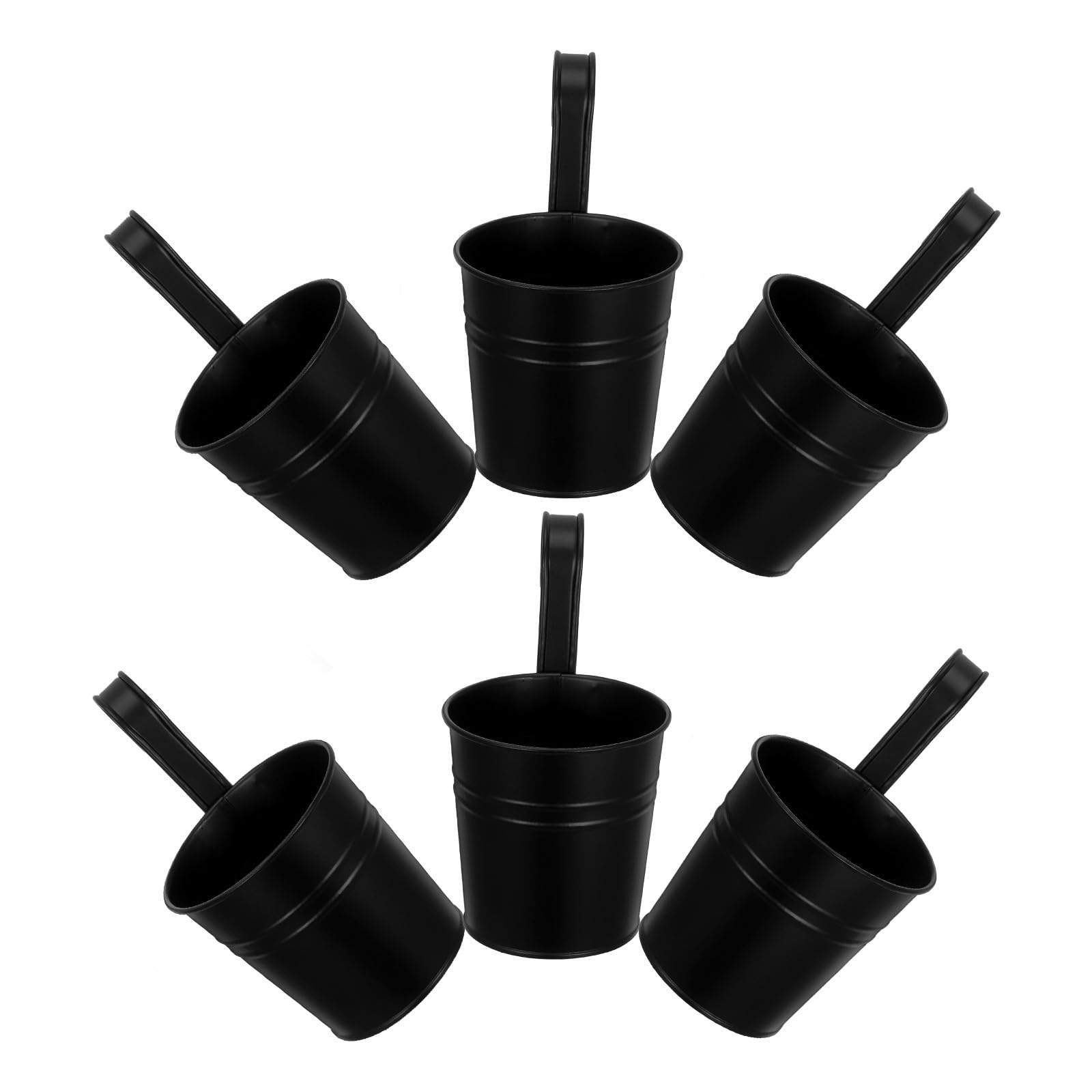 DOITOOL Vasi Sospesi Facili da Appendere 6 Pezzi in Ferro Nero Foro di Drenaggio Decorativi ed Eleganti Secchielli per Fiori per Piante da Balcone e Recinzione
