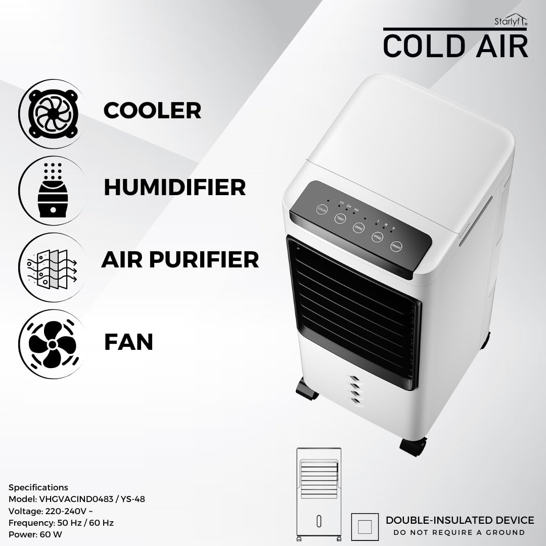 STARLYF Cold Air -Rafraîchisseur d’Air Portable – Climatiseur Évaporatif avec Réservoir d’Eau – Air Frais sans Installation – Faible Consommation, Compact et Silencieux pour Maison et Bureau