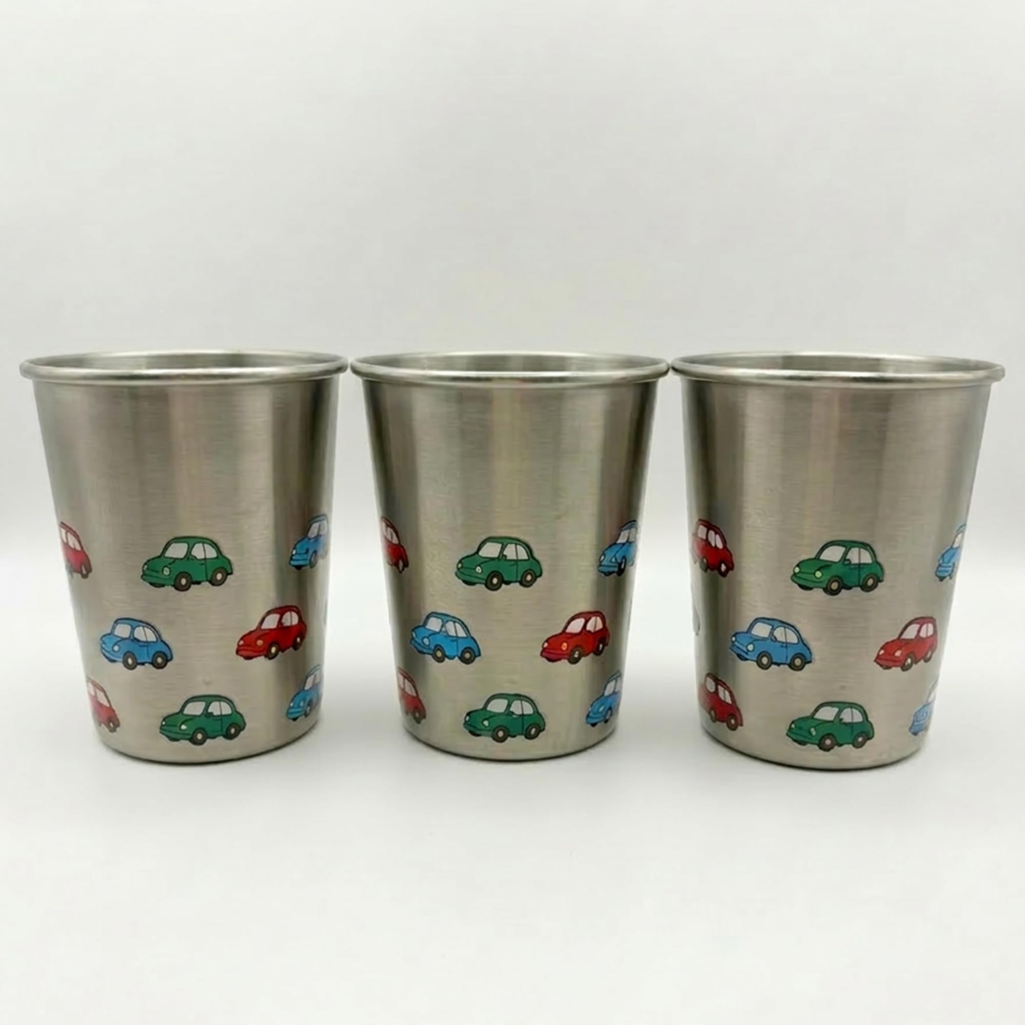 Open Cup Set of 3 Items | Stainless Steel | Plastic-Free | Kids Design | Ideal for Children, Toddlers and Babies (6 Months +) | 230ml x 3 (Car)