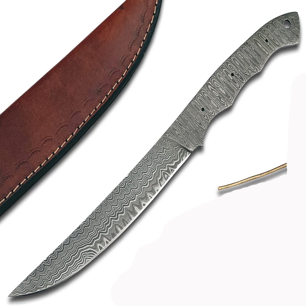 PAL 2000 KNIVES Handmade Damascus Steel - Build Your Own Knife - Kit with Blank Blade - Pins - Micarta Handle Material - Leather Sheath (3096)