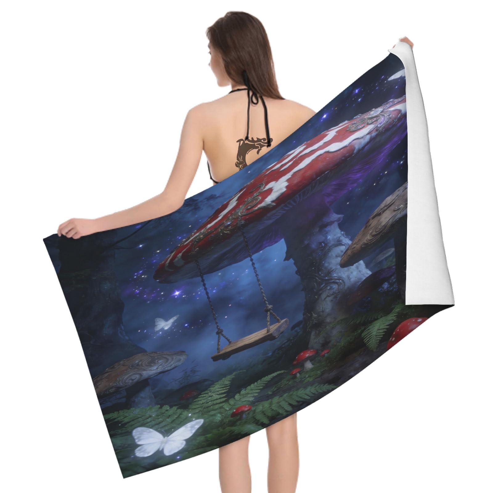 Leichong 3D Cartoon Mushroom Beach Towel Microfiber Soft Quick Dry for Adults, Dreamy Bath Towel Lightweight Soft Absorbent for Travel Swimming Pool Sports, 75 x 150 cm