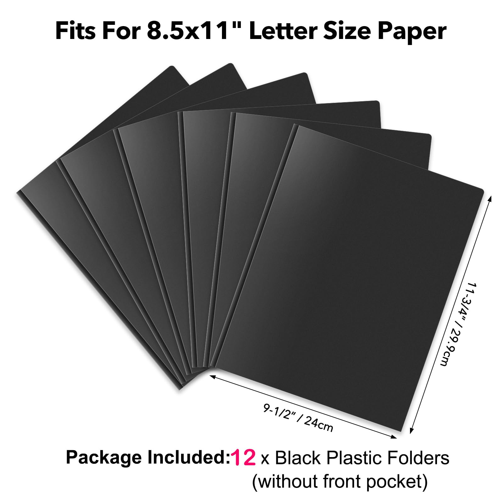 Briartw 12 Black File Folder,Heavy Duty Plastic Pocket Folder with Prongs for Letter Size Paper,2 Pockets and 3 Prongs,As Well As 2 Card Slots,Pocket Folders for Office and School Staff or Students - Image 2