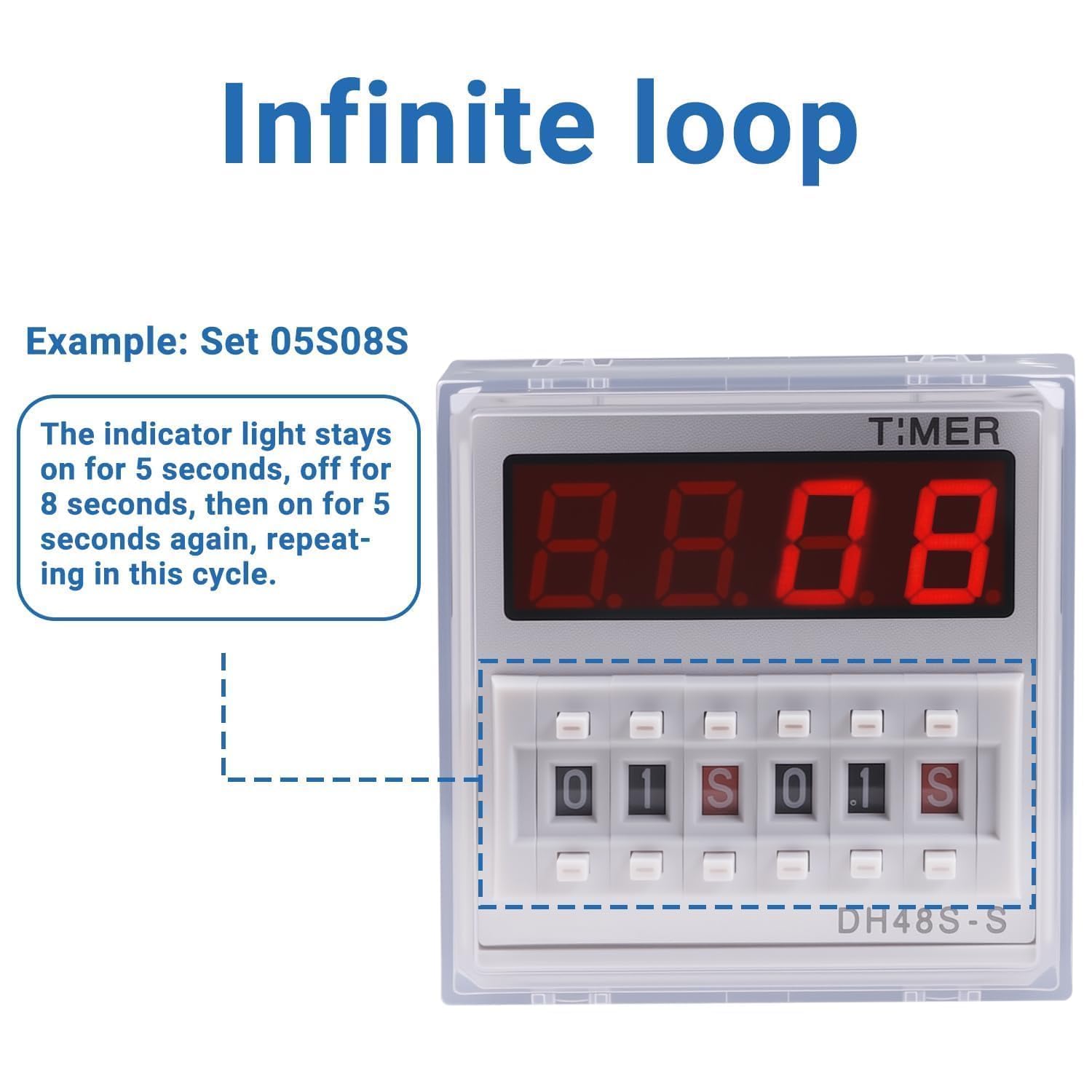 Industrieller Zyklus-Timer Alarm Digitales Zeitrelais 220V Einstellbare Lautstärke 105dB Blinklicht Zyklus- & Einzel-Dual-Modus Auto-Wiederholungs-Timing Zurücksetztaste Industrielle Sicherh