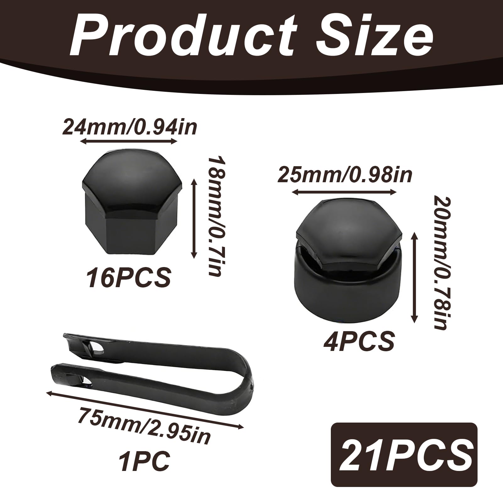 20 PCS 17mm Wheel Nut Covers Set, Wheel Nut Caps Car Bolt Caps with 16 Standard and 4 Locking Covers, Universal Push Fit Protection with Removal Tool, Bolt Cover Gloss Black for Most Vehicles - 2