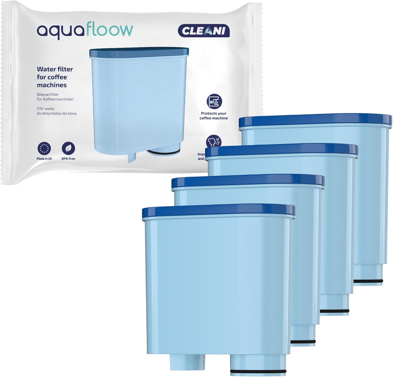Aquafloow kit de mantenimiento para cafetera Philips/Saeco – 4 filtros compatibles AquaClean CA6903, descalcificador 1000 ml, 20 pastillas de limpieza, cepillo y grasa de silicona