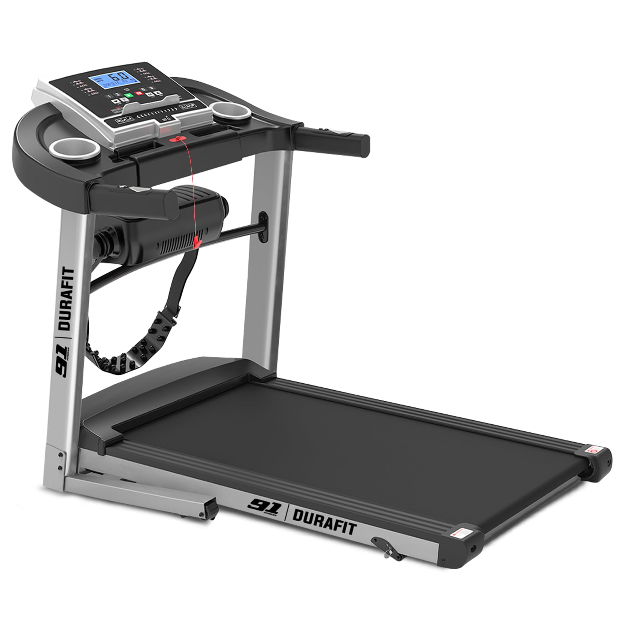 91-Durafit Hike 96 Strong Multifunction 4.5 HP Peak DC Motorized Treadmill Speed 14 Km/Hr |User Weight 120 Kg|Hydralic Foldable | 3 Level Manual Incline | Home use