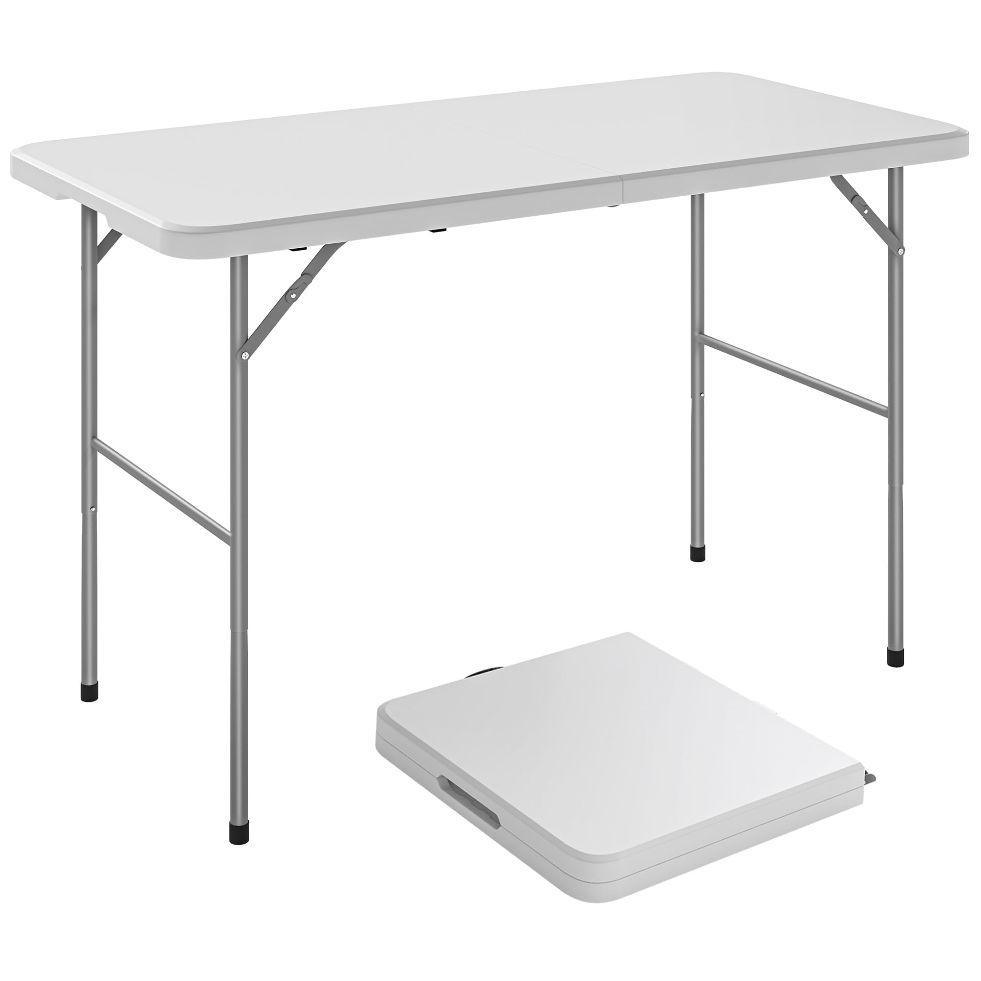 Outsunny Tavolo da Campeggio Pieghevole in HDPE, Tavolo da Picnic con 2 Altezze Regolabili e Maniglia per il Trasporto, 120 x 60 cm, Uso Interno ed Esterno per Patio, Spiaggia, BBQ, Bianco