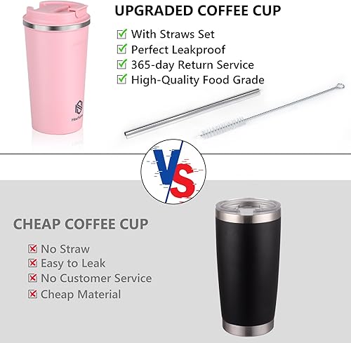 Miniatura 2 de Taza de café, vasos de café con popotes y cepillos para pajillas, taza de café de viaje con tapas a prueba de fugas para mantener el agua caliente y