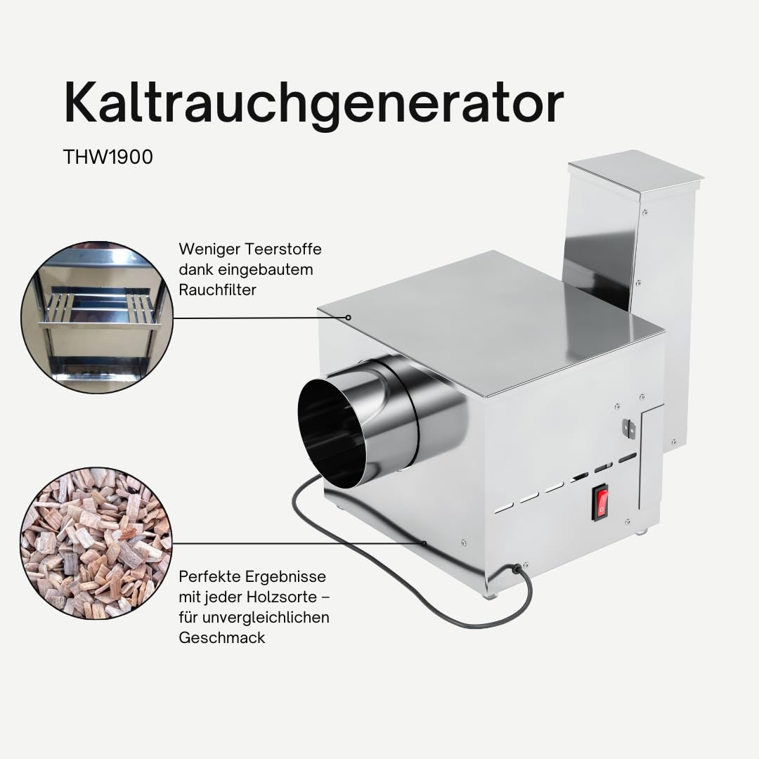 Kaltrauchgenerator elektrisch XXL | Edelstahl Kaltraucherzeuger mit Kondenswasserabscheider | Elektrischer Kaltrauchgenerator für Räucherofen, Räucherkammer & Räucherschrank | Rauchfilter