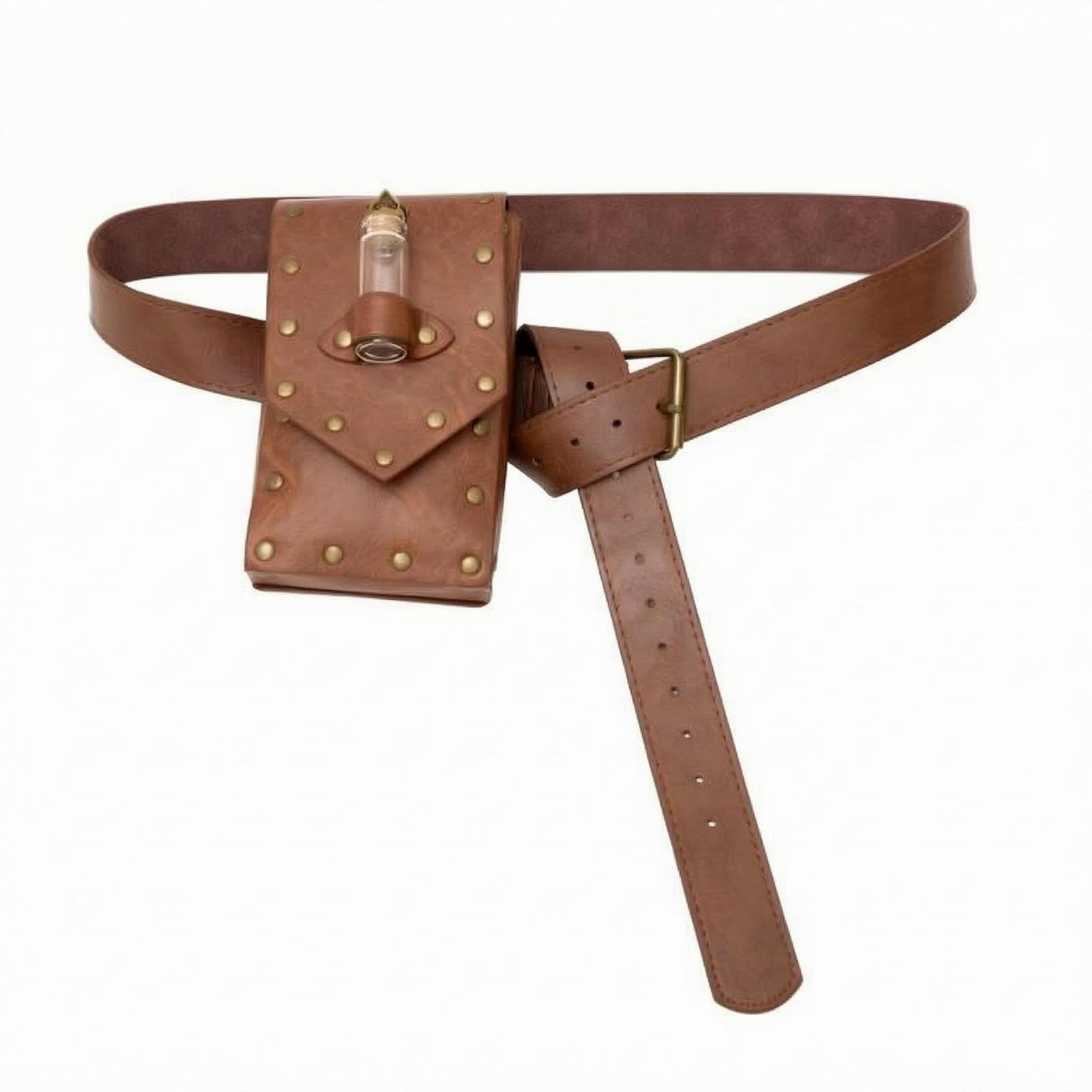 HEAVENGLOW Cosplay Waist Bag Adjustable Buckle Medieval Waist Bag Pointed Flap for Cosplayers Brown|Womens Handbags & Bags-image-0