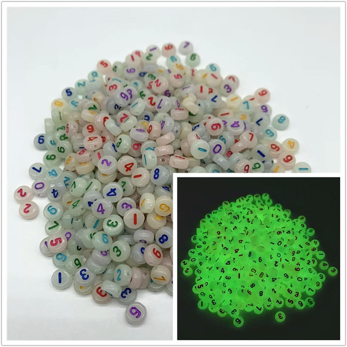 HUIOYG 100pcs 7mm Luminous Letter Beads Oval Acrylic Spaced for Jewelry Making
