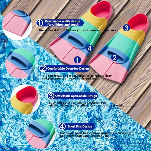 Image of Kids Swim Fins,Short Youth Fins Swimming Flippers,Swim Training Fins for Lap Swimming,for Children Girls Boys Beginners