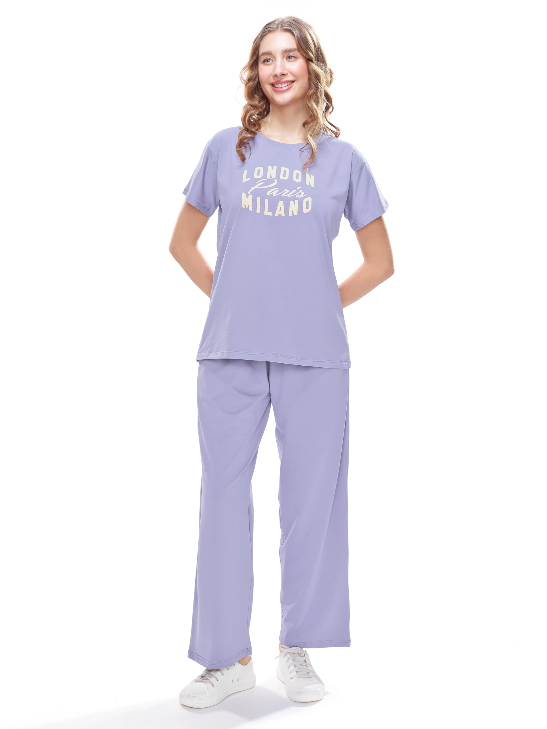 weet WEETWomen’s Printed Round Neck Print T-Shirt and Palazo Pant | Top & Pajama Set-picture-35