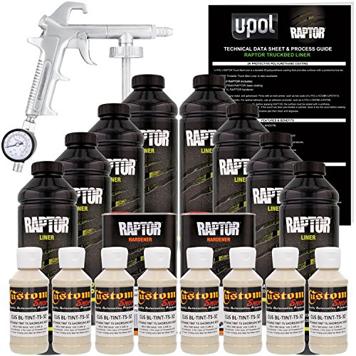 U-POL Raptor Shoreline Beige Urethane Spray-On Truck Bed Liner Kit W/Free Spray Gun, 8 Liters