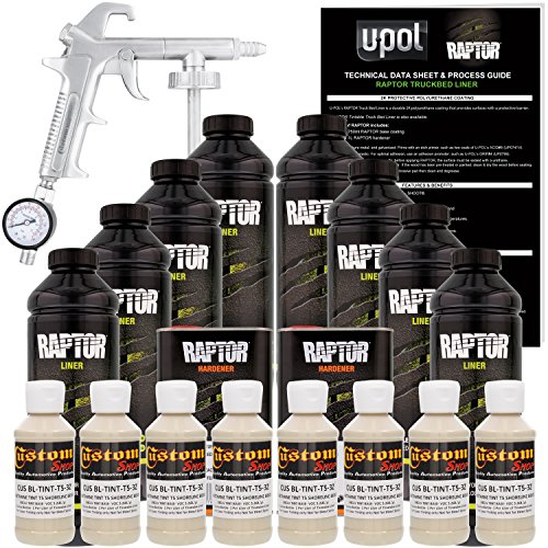 U-POL Raptor Shoreline Beige Urethane Spray-On Truck Bed Liner Kit w/Free Spray Gun, 8 Liters