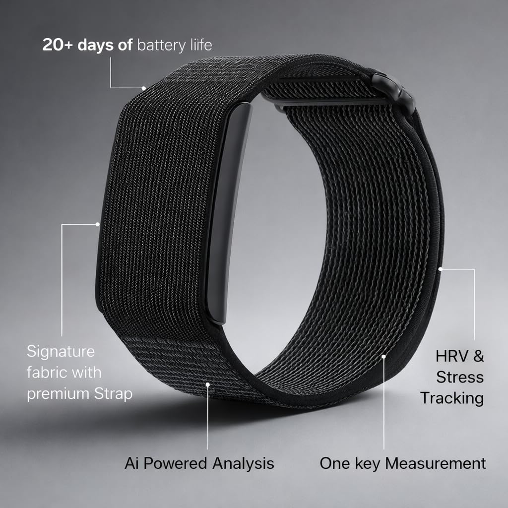 StyleOxx Qfit Smart Fitness Band,24/7 Activity Tracking, Heart Rate Monitoring, HRV Analysis, Stress Monitoring, Sleep Tracking, 20+ Days Battery Life, Ai-Powered Health Analysis,Subscription Free 2