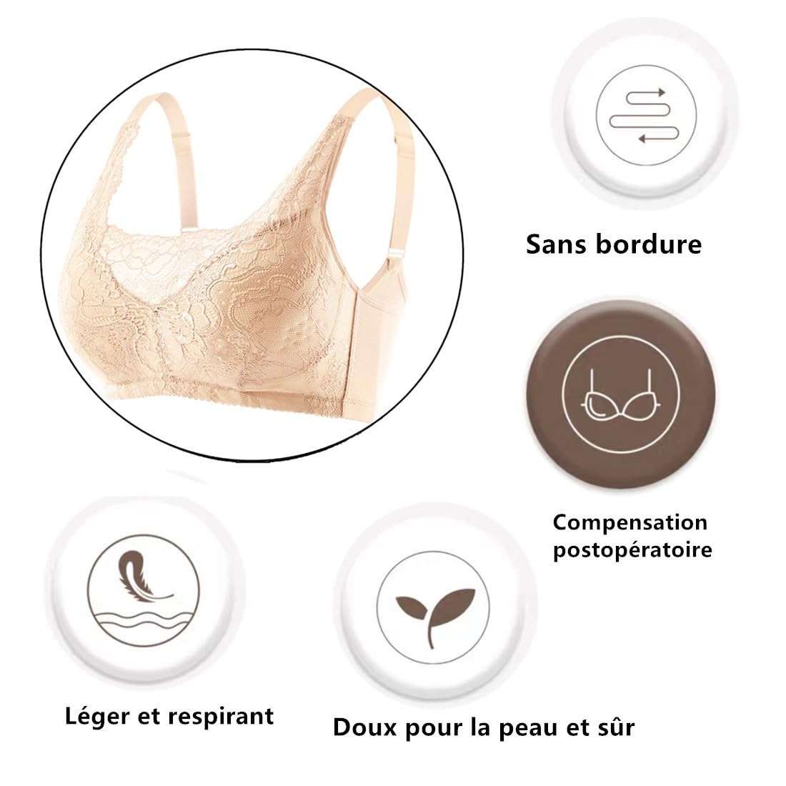 Soutien-Gorge de Mastectomie avec Poches pour de Nombreux Types de prothèse Mammaire Post-Chirurgie