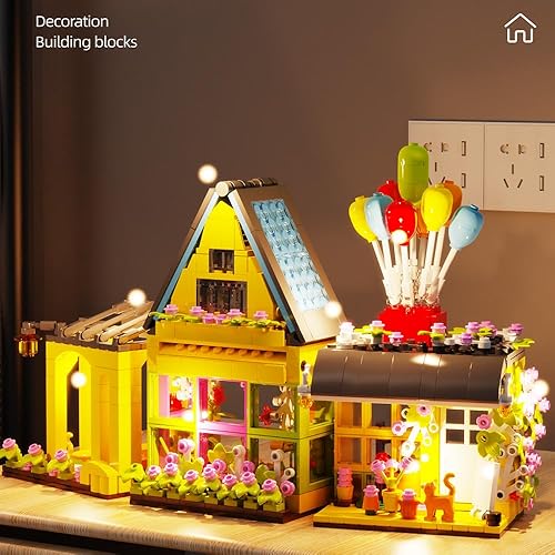 Miniatura 2 de RiceBlock Kit de construcción de casas con globos de flores de ciudad, juego creativo de bloques de construcción 891 piezas, regalos STEM para
