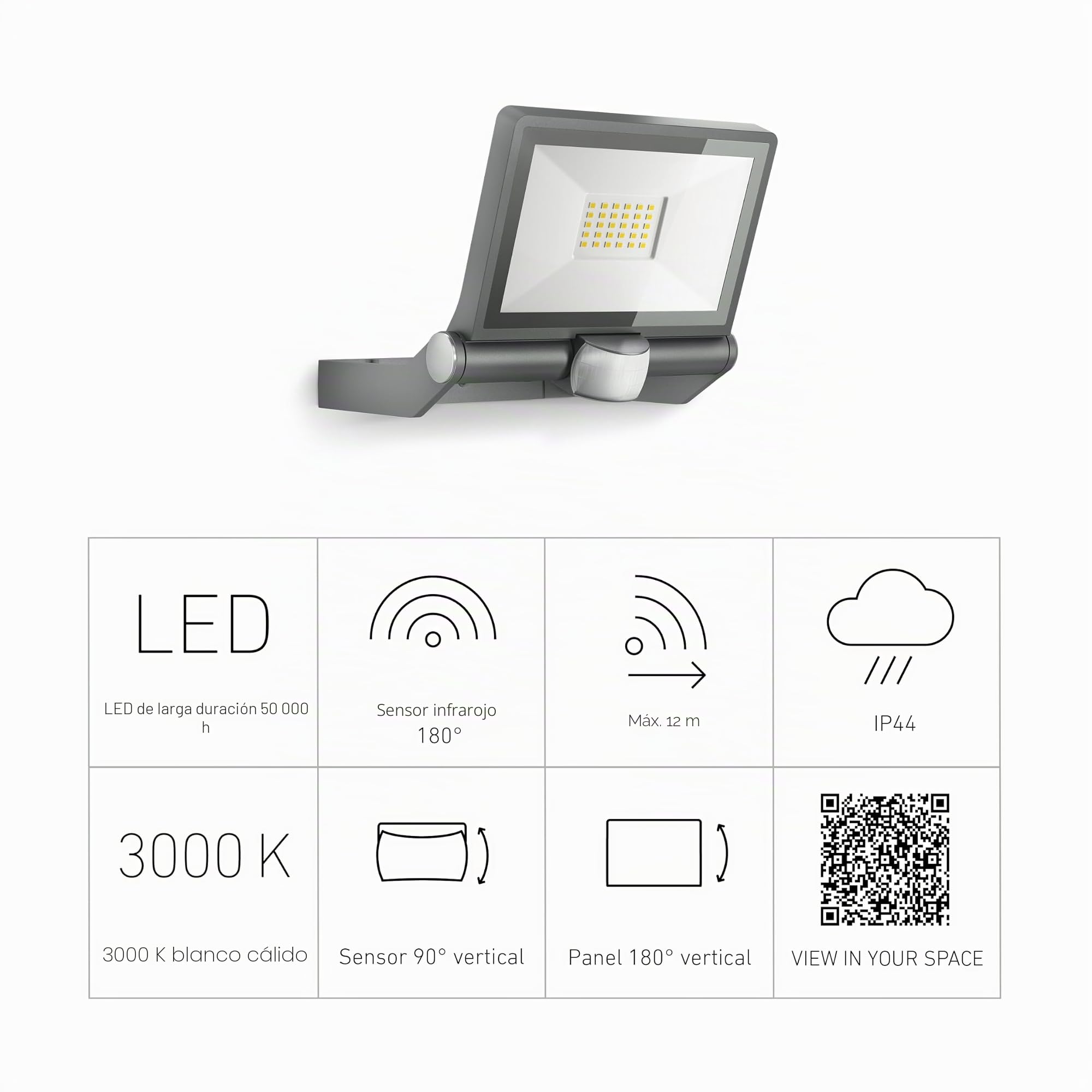 Steinel XLED ONE S 065249 Foco LED para exteriores, antracita, con consumo de 18,6 W, sensor de movimiento de 180°, intensidad de 2050 lúmenes y temperatura de 3000 K, para accesos, patios y jardines