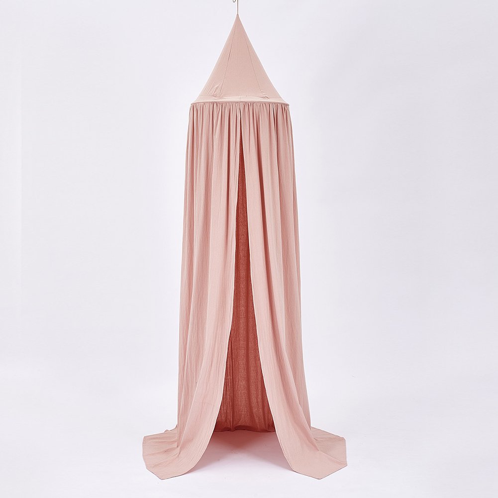 Princess Bed Canopy Reading Nook Mosquito Net for Kids Baby Crib, Round Dome Kids Indoor Outdoor Castle Play Tent Hanging House Decoration Dusty Pink