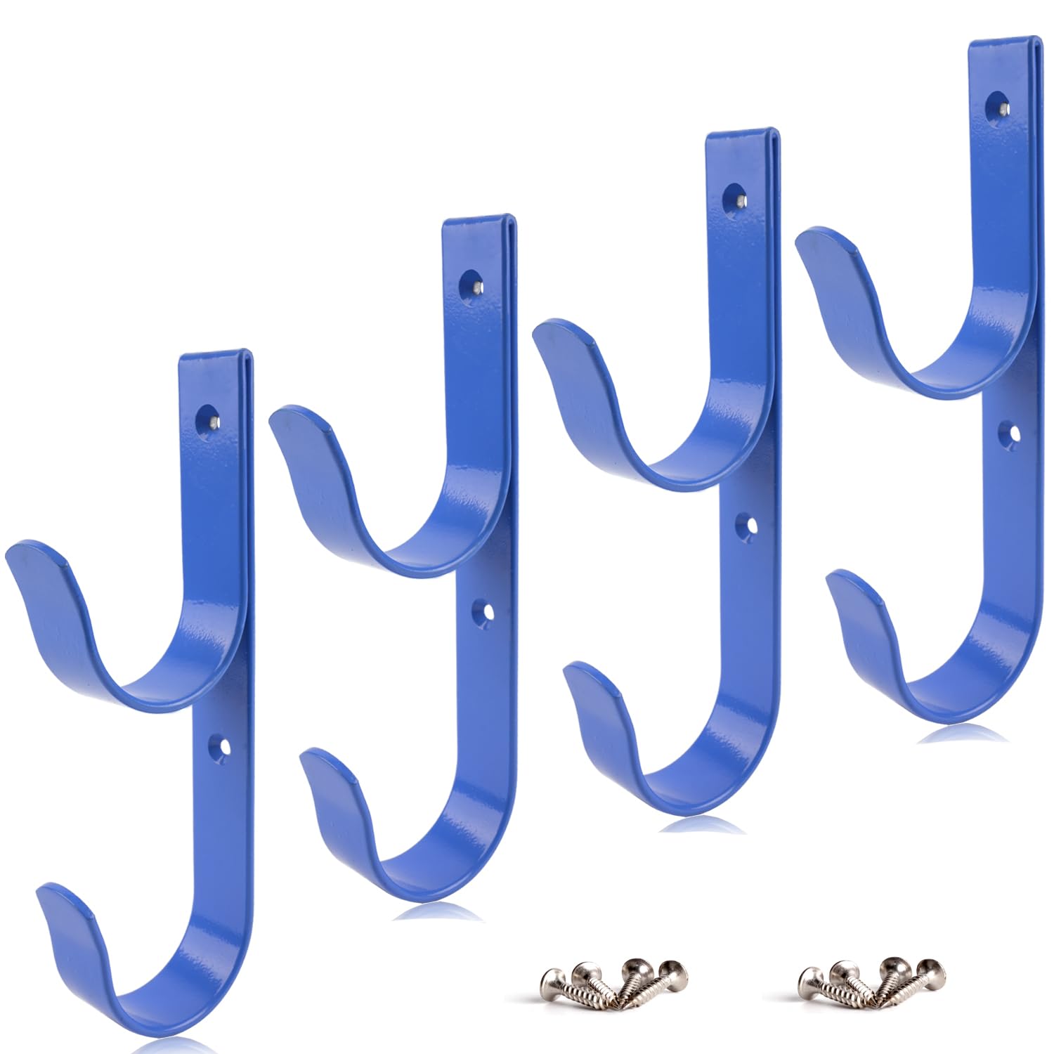 4 PCS Set Wide Pool Pole Hangers Heavy Duty Blue Aluminium Holder Hooks with Screws Perfect Hook Holders for Swimming Pool,Telescopic Poles,Skimmers,Nets Brushes,Vacuum Hose,Garden Equipment Etc