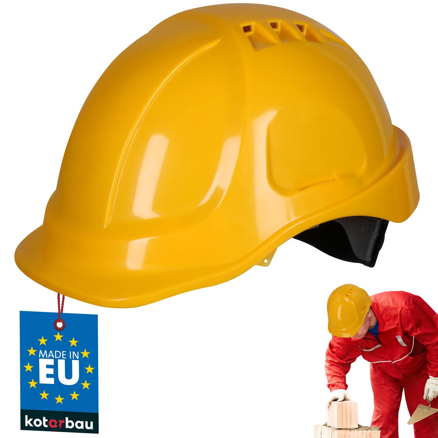 KOTARBAU® Casque De Chantier - Plastique - Jaune - Casque Sécurité Chantier - Réglable - pour Travail Protection