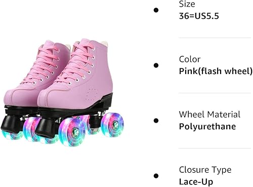 Miniatura 9 de KYIS - Patines de ruedas para mujer, de piel sintética brillante, de goma clásica, artísticos para patinaje al aire libre (rosa (sin ruedas flash),
