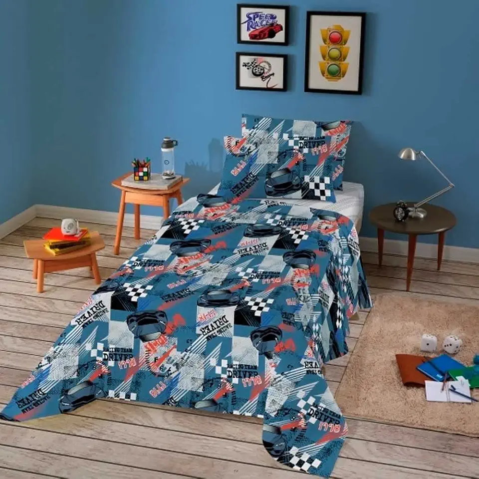 Jogo Lencol Cama Solteiro 3 pecas Algodao Infantil Teka Cor:Drive