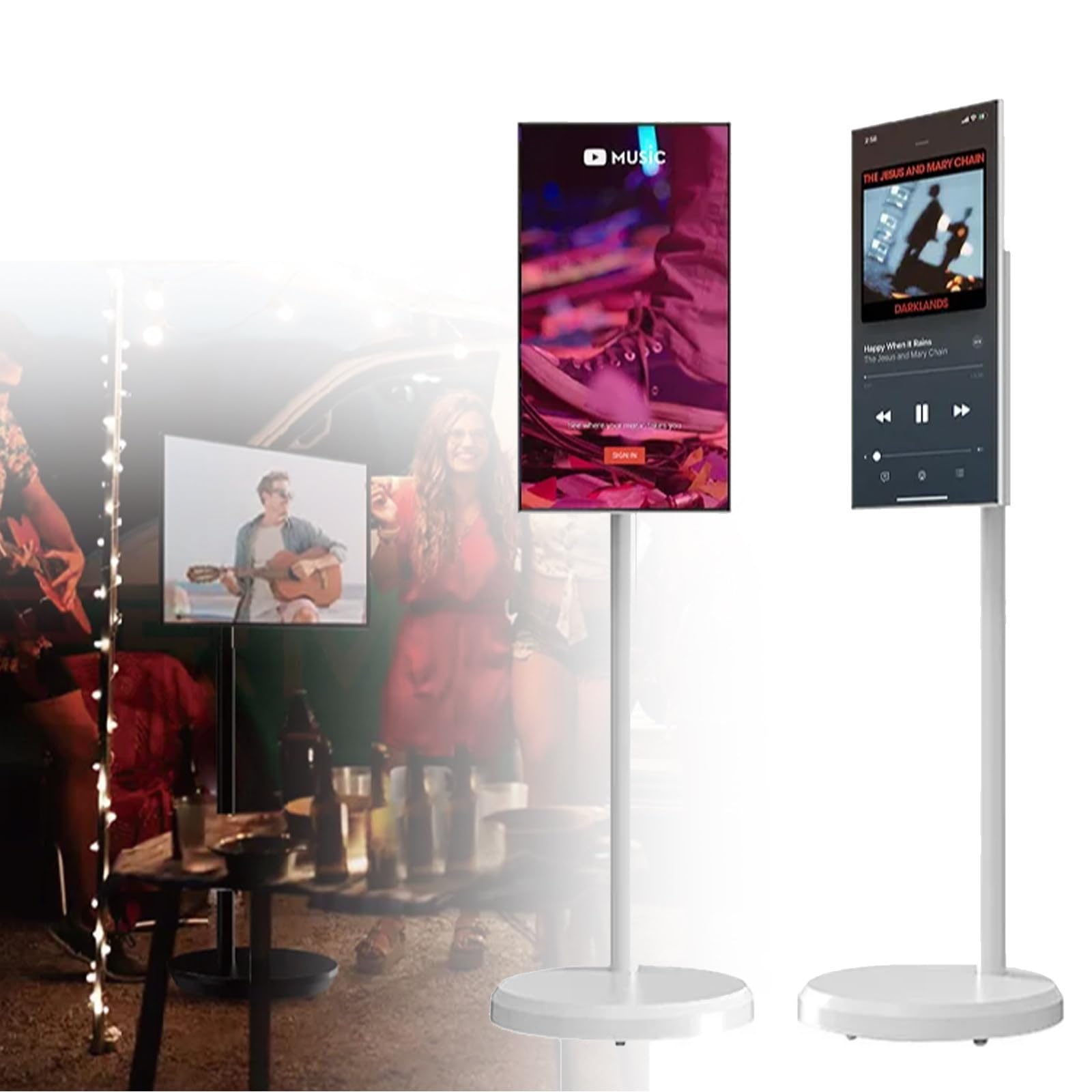Smart TV portatile con sistema operativo Android, monitor touch screen su ruote, webcam e telecomando per intrattenimento mobile