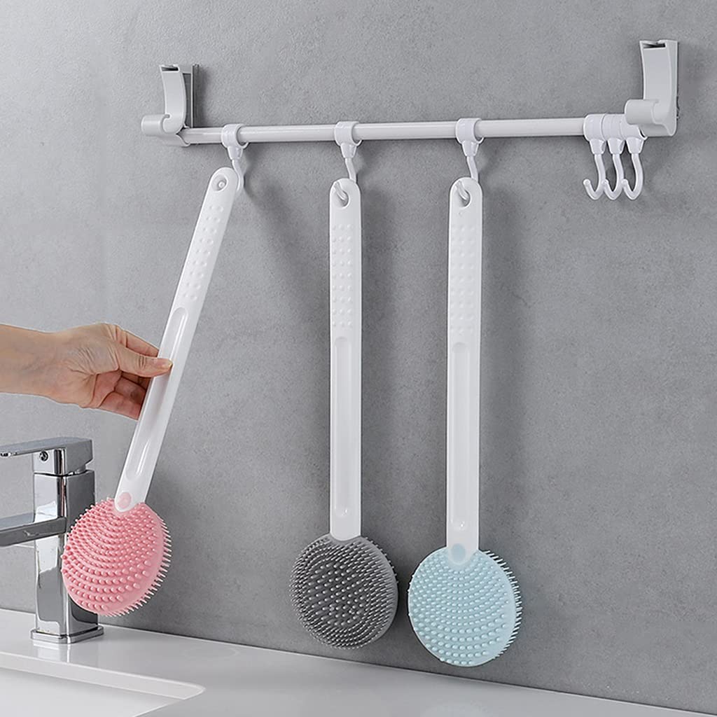 Rückenbürste mit langem Griff, Hautbürste mit doppelseitigen Borsten, Massagepartikeln, rutschfestem Rillengriff aus PP-Kunststoff (Color : Pink, Size : 15.23.7Inches2) (Gris 15.2 * 3.7Inches