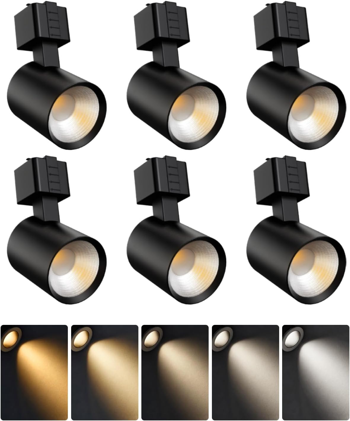 ALAMPEVER 6 Pack LED Track Lighting Heads, Dimmable J Type LED Track Lights with 5 Selectable Color Temperatures, 2700K/3000K/3500K/4000K/5000K, 10W, 800LM, 36°, Ideal for Home Commercial Use, Black