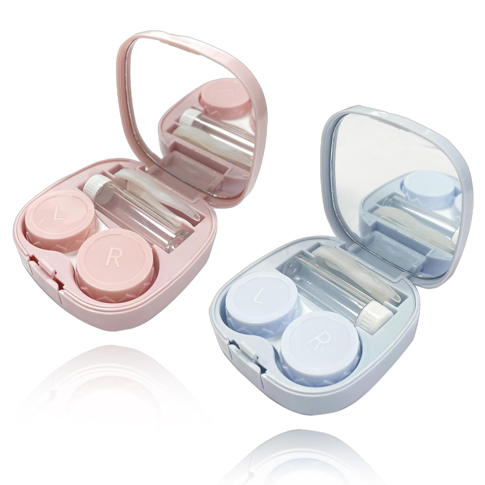 Chenyoyangfen 2 PCS Contact Lens Cases with Mirror, Portable Contact Lens Soaking Case with L and R Caps for Travel Contact Lens Cases Contact Lens Travel kit, Portable Invisible Mirror Box