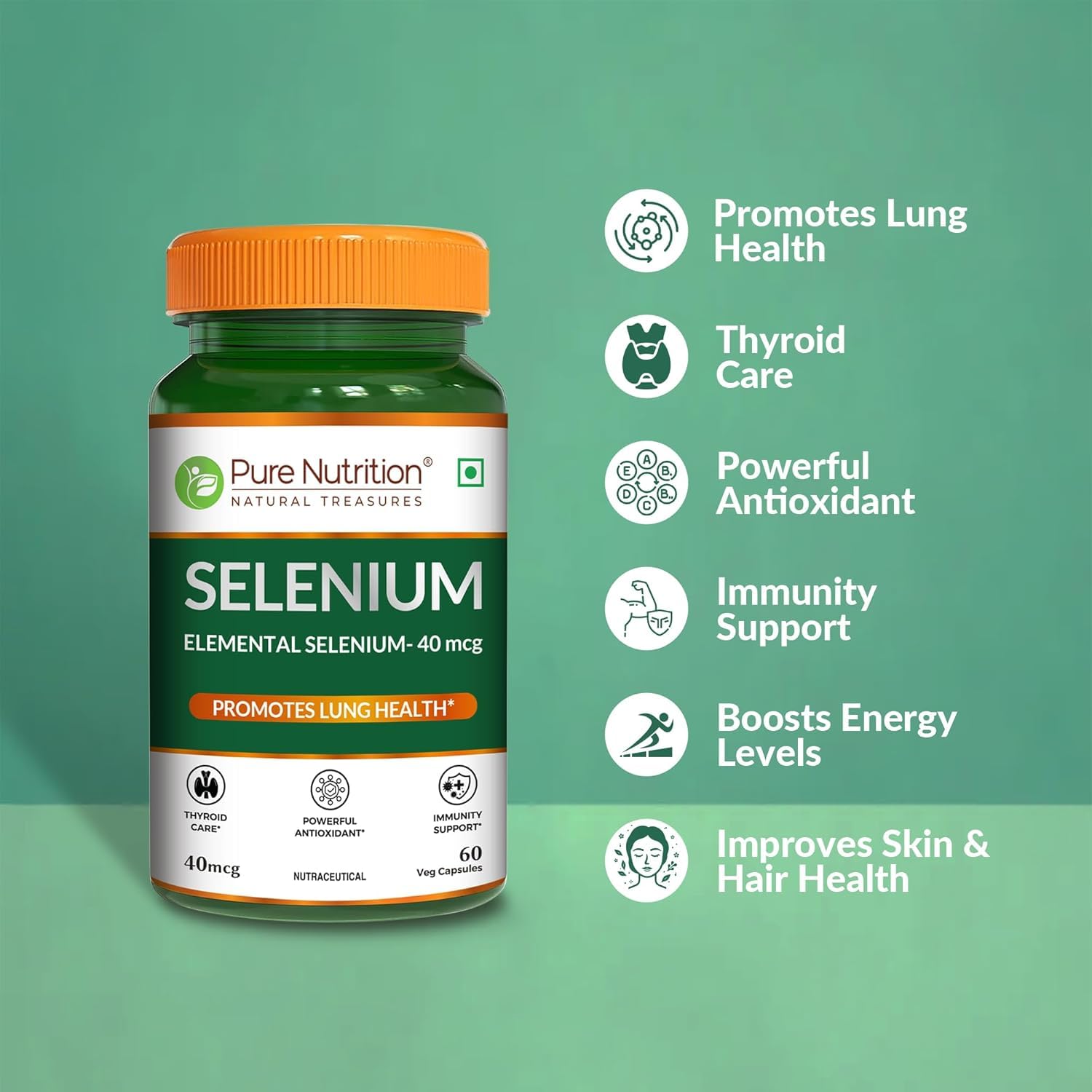 Pure Nutrition Selenium 40mcg, 60 Veg Capsules | Selenium Supplements for Immune System, Supports Healthy Blood Pressure, Thyroid Health & Improves Cholesterol Levels 1