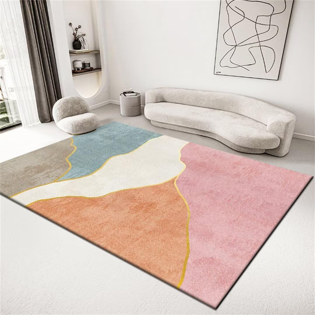 Tapis moderne simple rose 140x200cm lavable pour une décoration douce