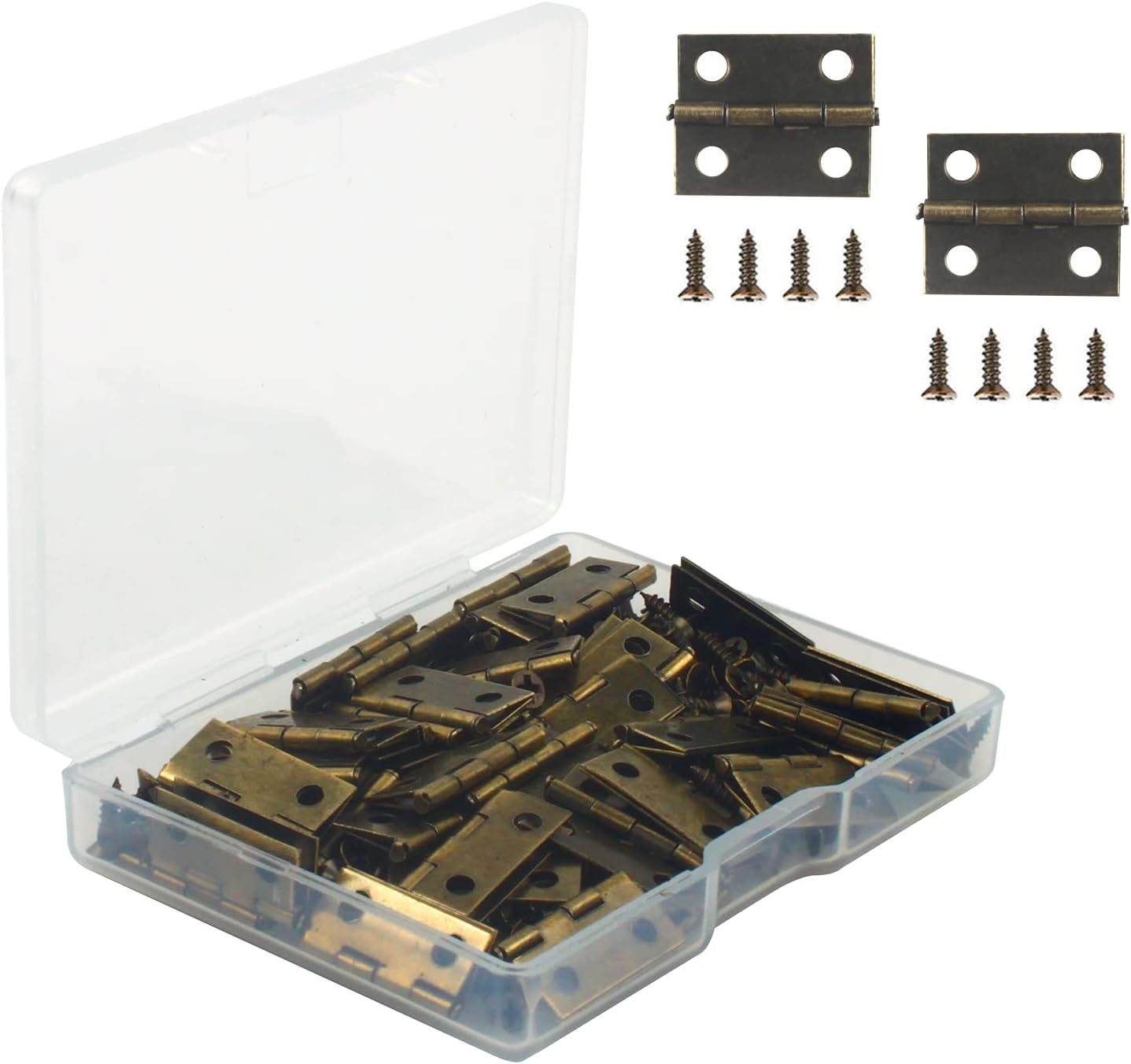 VIPMOON Small Hinges Set, 50Pcs Mini Hinges with 200Pcs 7mm Screws, 18 x 15mm Small Cabinet Hinge, Suitable for Jewelry Box, Cabinet, DIY Crafts (Bronze)