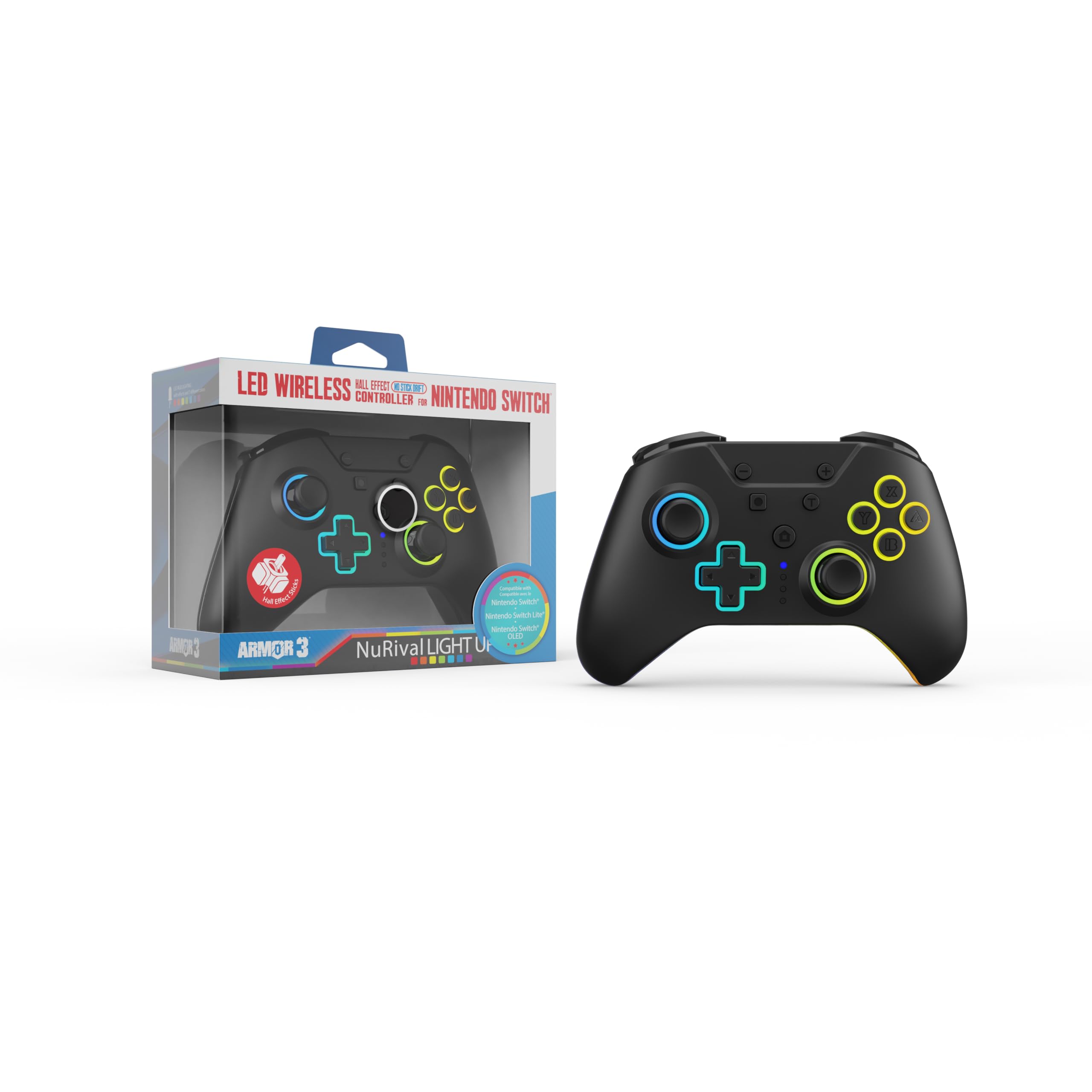 Armor 3 NuRival Wireless RGB LED Game Controller For Nintendo Switch® Hall Effect Sticks OLED/Switch® - Black