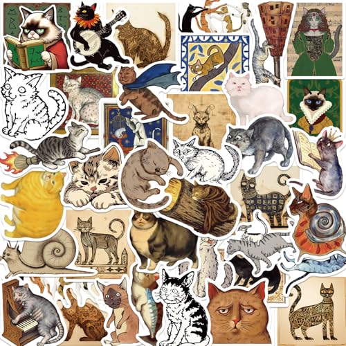 Medieval Cat Stickers, Funny Cat Meme Stickers for Water Bottles Laptop, Magic Fantasy Stickers