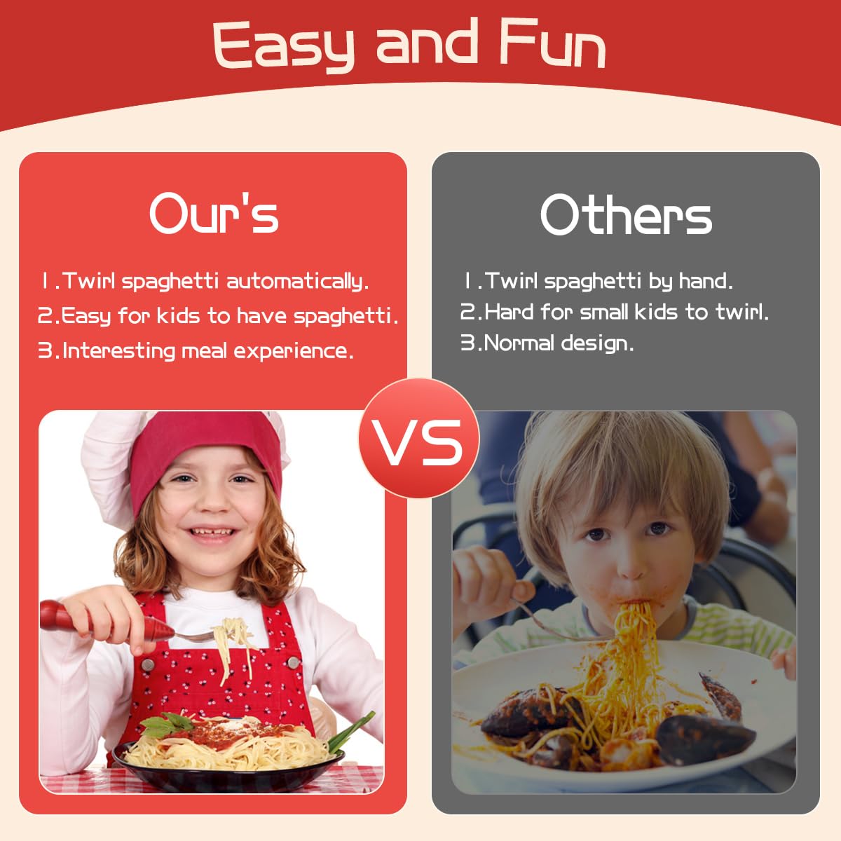 Elektrische Drehgabel, automatische Drehgabel für Spaghetti-Nudeln, Geschenke für Kinder und Geburtstagsgeschenke (NY068 Red N)