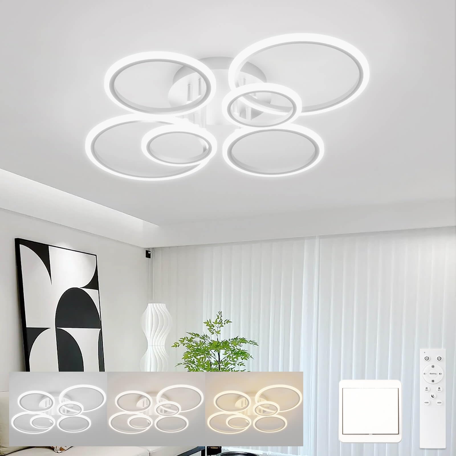 KeLuKes 80cm Led Ceiling Lights for Bedroom,6 Ring Lamp Design, 60W Dimmable Flush Mount Ceiling Lighting Fixture for Living Room Dining Room, White — image 1