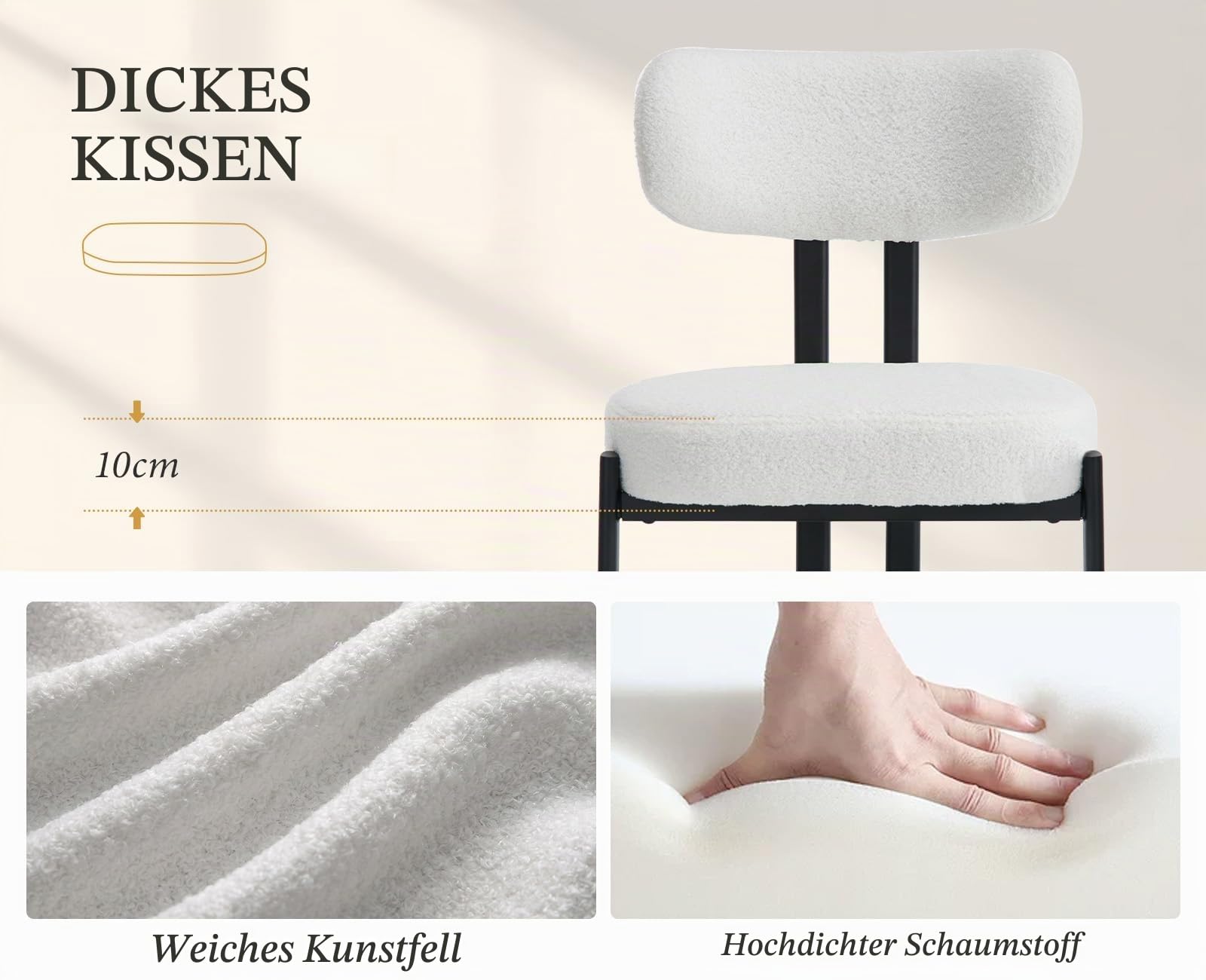 Ya-Home Esszimmerstühle 2er Set, Runde Boucle Stühle, Weiß