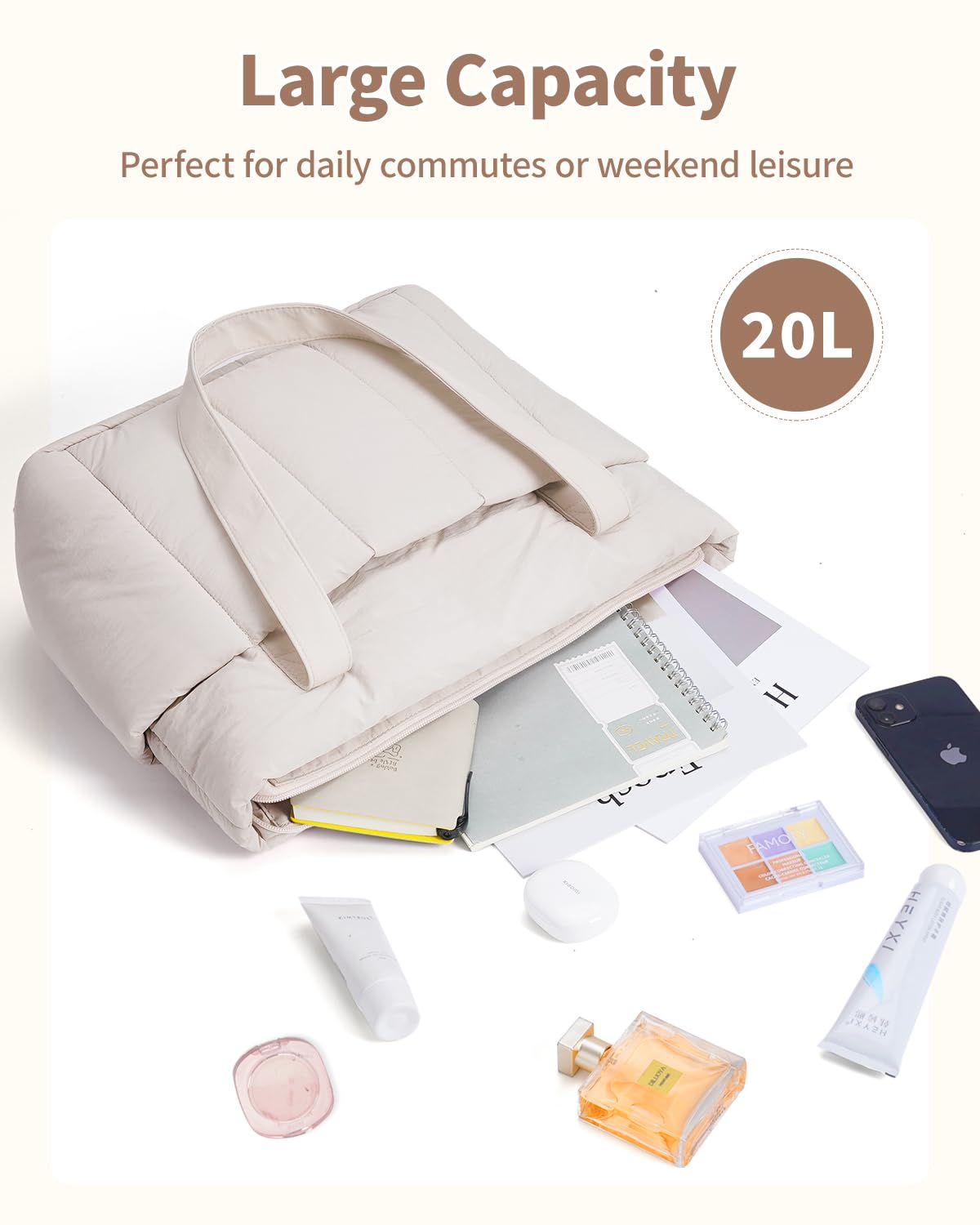 Narwey Puffer Tote Bag dla kobiet z przegrodą na laptopa, pikowana torba na ramię, torebka do pracy i podróży