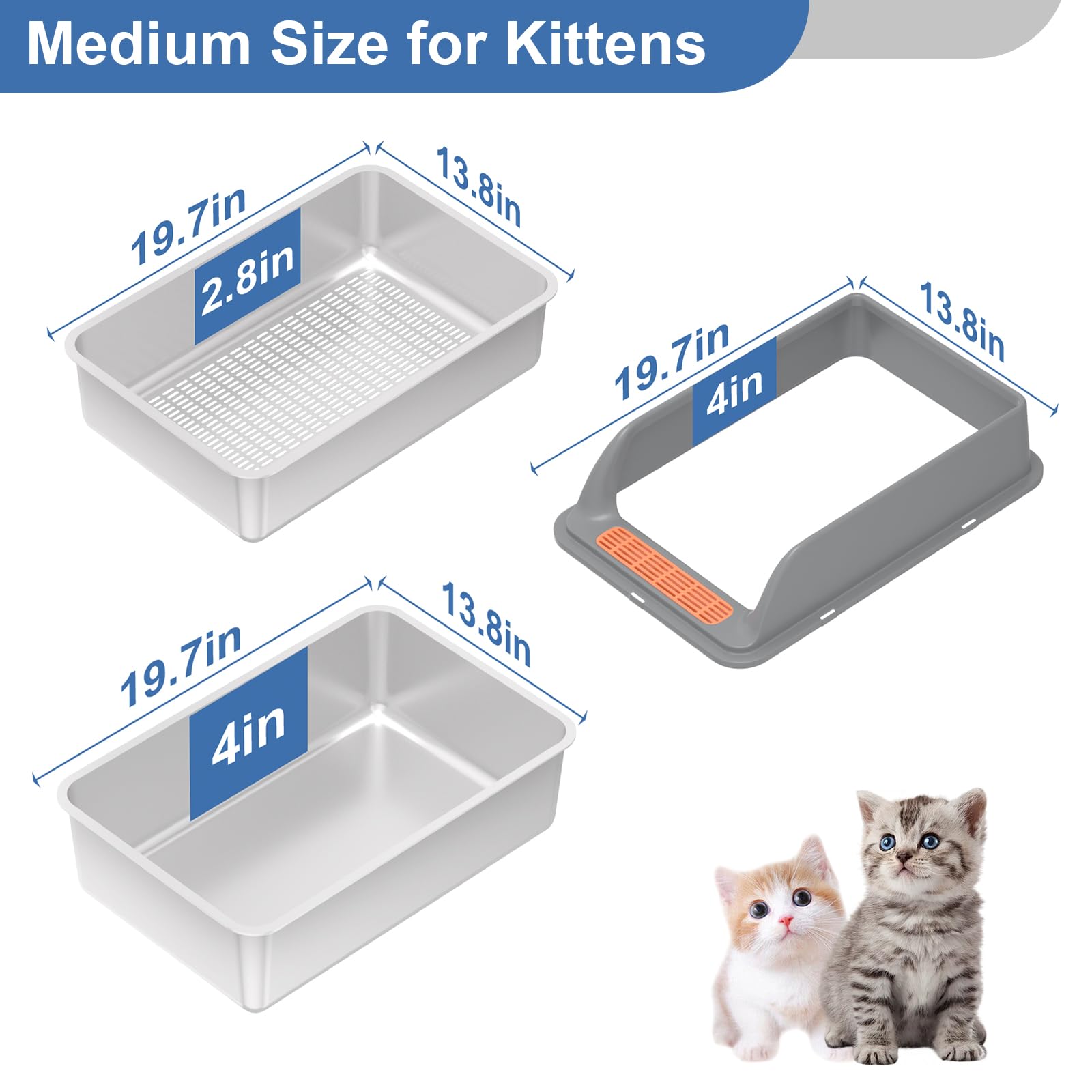 Stainless Steel Sifting Litter Box with Lid, Medium Sifting Cat Litter Box for Pine Pellets & Big Cats,Metal Pellet Sifter Litter Pan System for Odor Control,Sifting Box Liners & Scoop - image 5