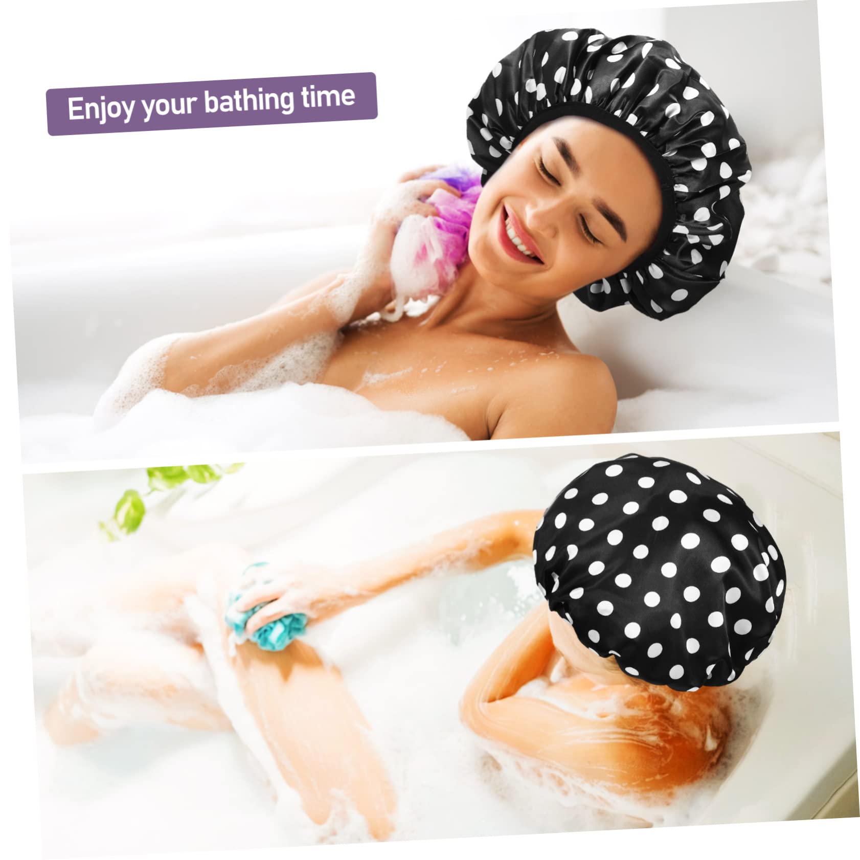 Gorros de Ducha Reutilizables 2 Piezas Microfibra Lunares | Banda Elástica, Diseño Redondo Plegable, para Mujer, Estilo Clásico Estampado de Puntos