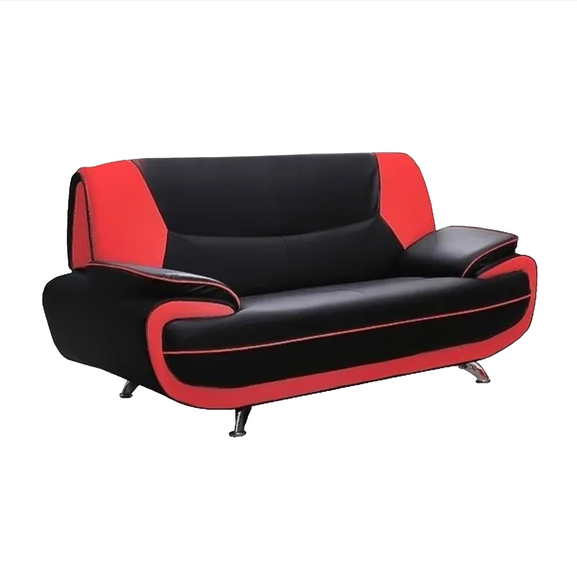 Mobilier-Deco MUZA - Canapé Design 3 Places en Simili Cuir Noir et Rouge