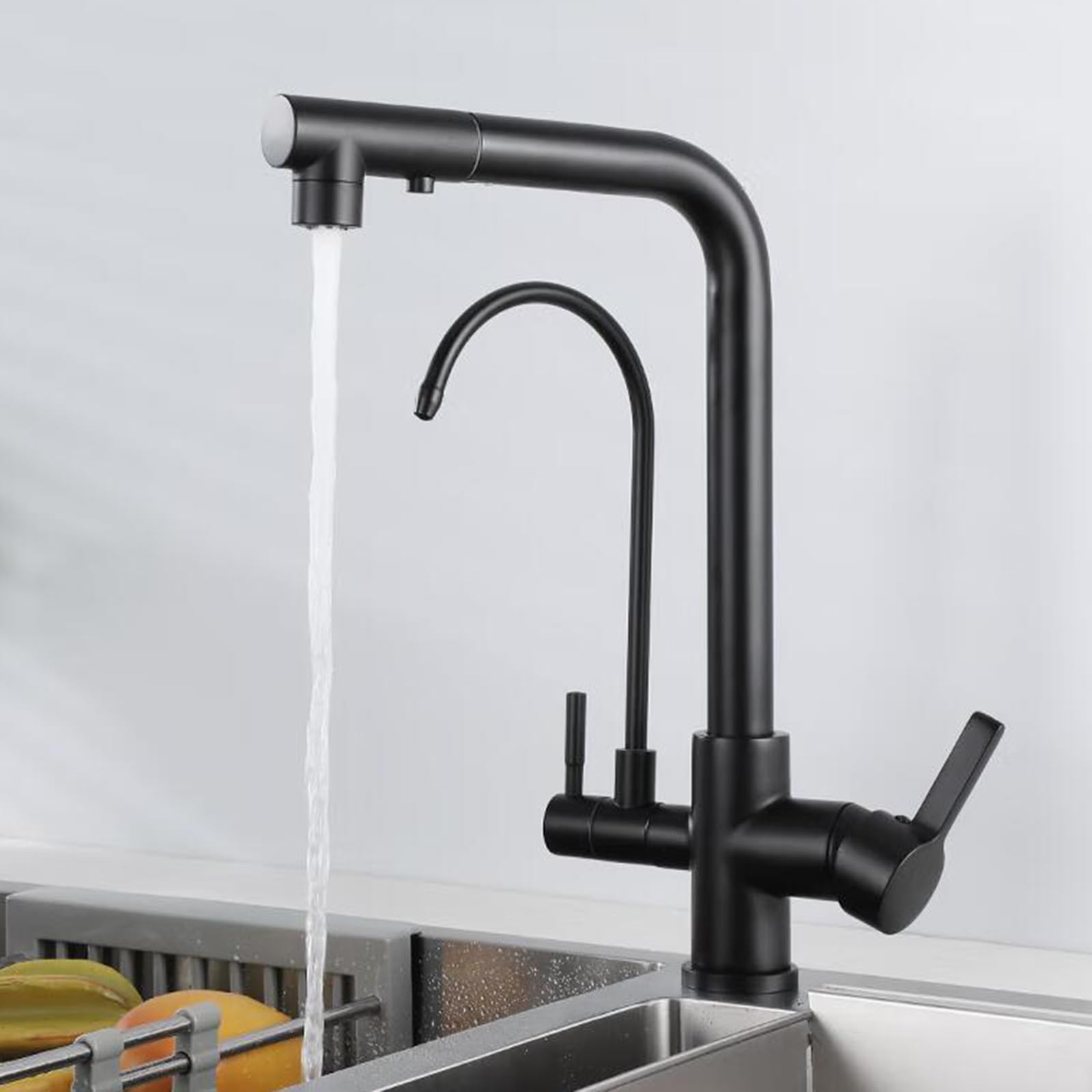 Aycdl Black 3 Way Kitchen Faucet Pull Out Brass Swivel Multifunction Kitchen Water Filter Faucet -A
